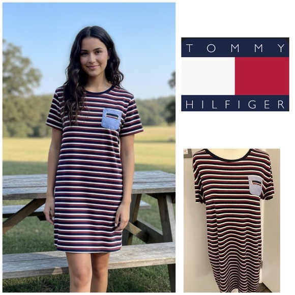 Tommy Hilfiger Red, White & Blue T-Shirt Dress 🇺🇸 - Picture 1 of 9
